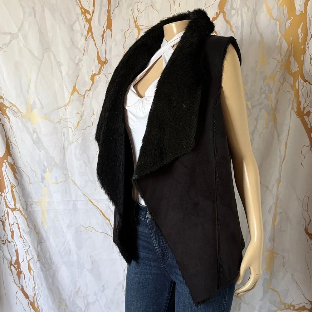 * Central Park West Black Faux Fur Open Vest